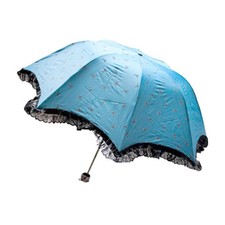 Women Girl Woman Fashion Bow Dots Umbrella with Lace Chiffons Blue