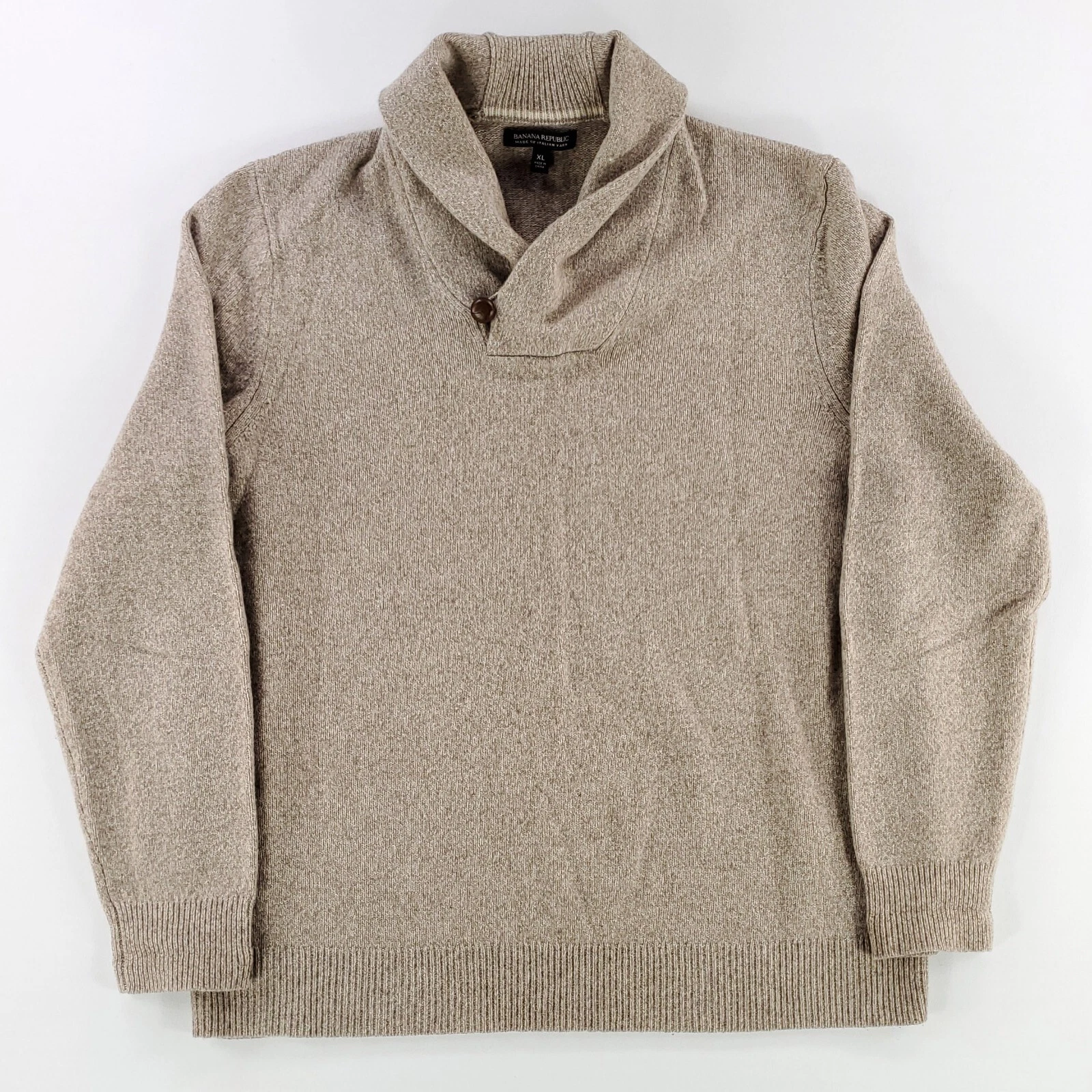 Banana Republic 100% Merino Sweater Brown Shawl Collar Italian Yarn Mens XL