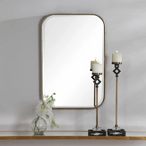 UTTERMOST 9599 MALAY CHINOISERIE BAMBOO DESIGN ANTIQUE GOLD LEAF VANITY MIRROR - Picture 5 of 5