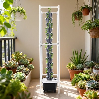 Vertical Hydroponic Garden Tower System Aeroponics Home Grow Kit 14-Layer 70-Pot