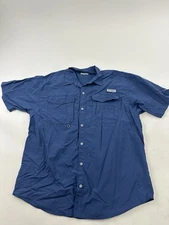 Columbia PFG Shirt Mens Large Blue Button Up Short Sleeve Fishing