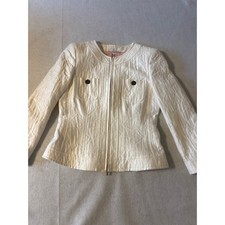 Carolina Herrera White Geometric Jacquard Zip Jacket Womens 10 White Spain