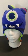 Monster Knit Winter Hat Silly w/Lining Ear Flaps Boys Sz 2-5T Blue Beanie
