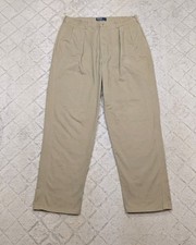 Vtg Polo Ralph Lauren Pants Mens 34x31 Beige Chino Pleated Cotton Twill 90s Prep