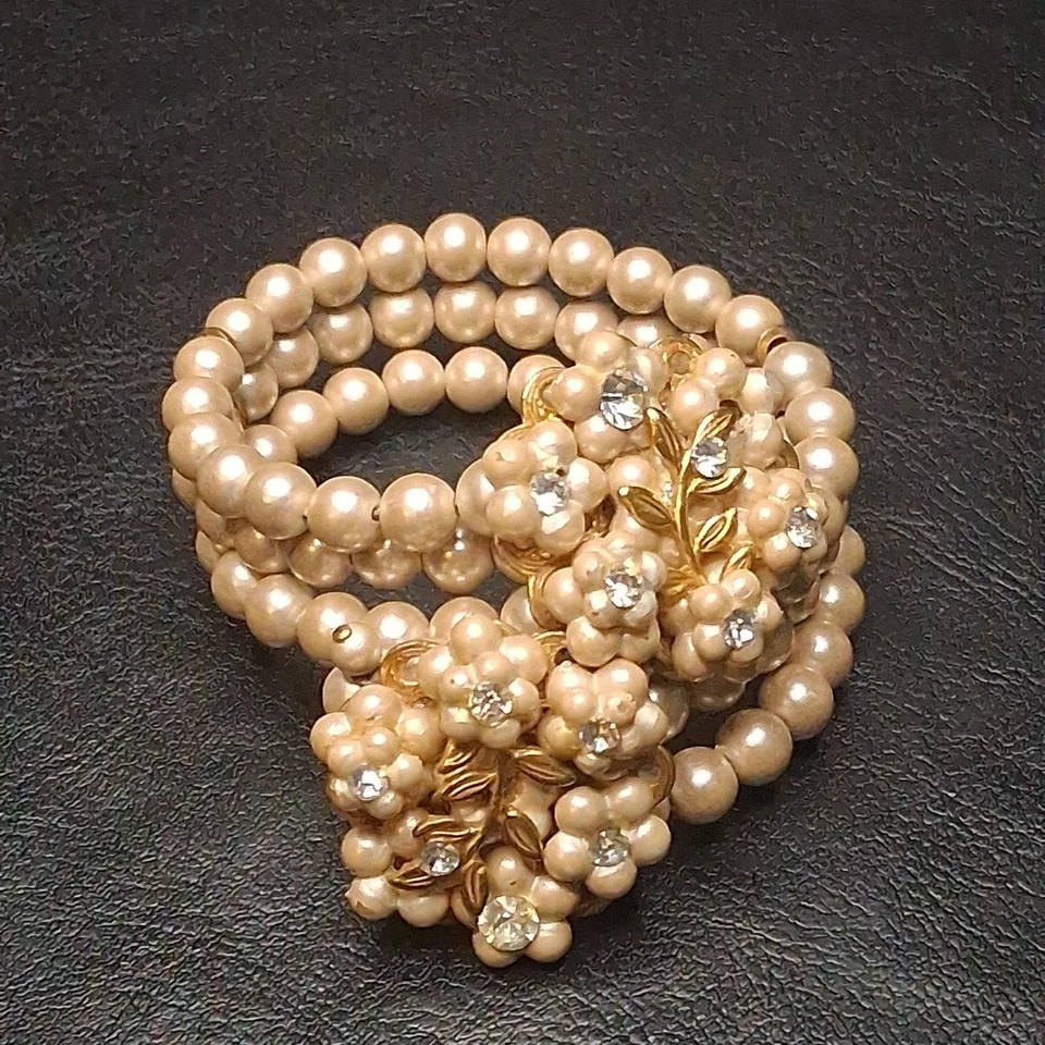Pulsera de alambre de perlas y pedrería vintage sin firmar de MIRIAM HASKELL. 15.977 Foto 2 de 4