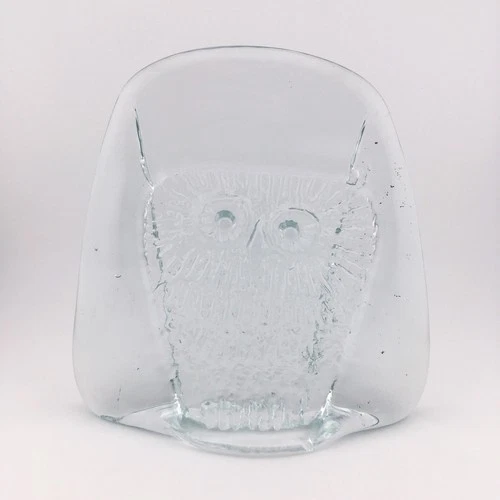 Vintage Don Shepherd Blenko IceFloe Clear Glass Owl Signed (7 1/4 Inches)