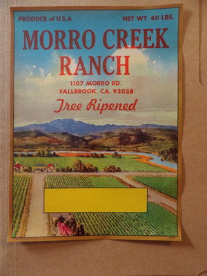vintage original crate label Morro Creek Ranch Fallbrook CA 7''x9,5''