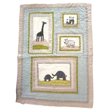 Pottery Barn Kids Comforter Crib Quilt Safari Zoo Animals Gingham