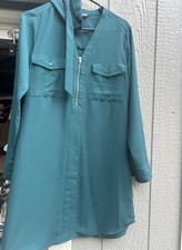 Express Women Sheer Long Sleeve Tunic-shirt Dress Green Size S