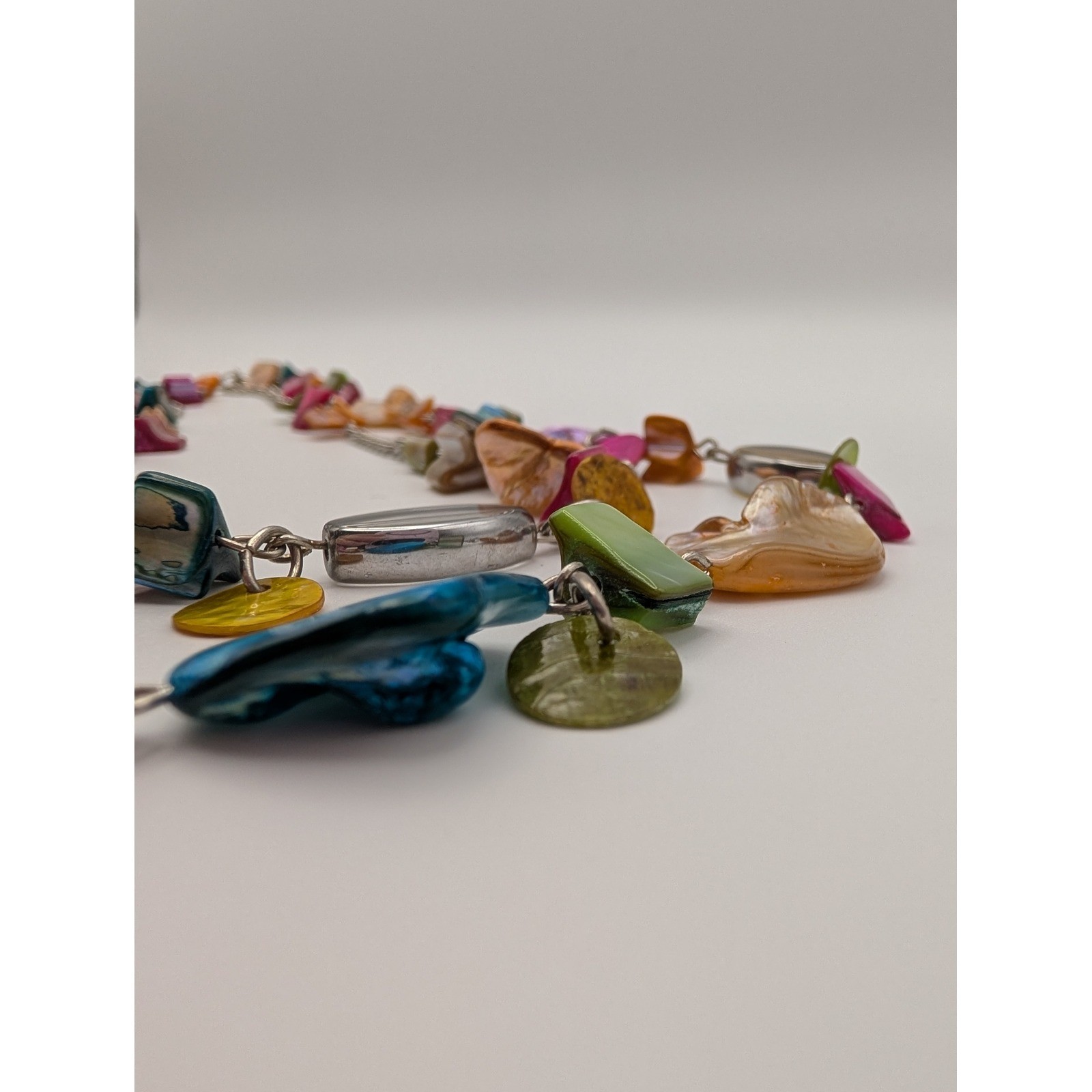 Statement Necklace Colorful Shells Silver Tone Ch… - image 4