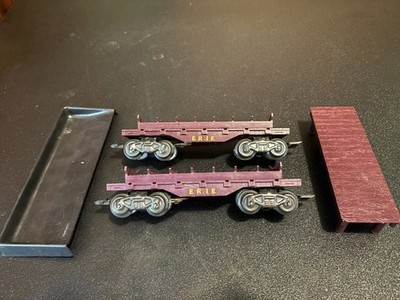 2 Marx Erie Log Dump Cars  w/G trucks, Bin, and Platform