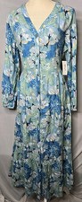 Style & Co Women's Printed Linen Tiered MIDI Dress Regular Arles Floral Teal XL 