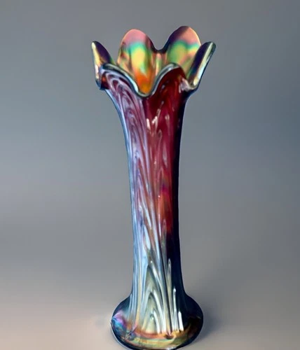 Fenton Boggy Bayou Amethyst Carnival Glass Vase Ruffled Rim Iridescent Beaty