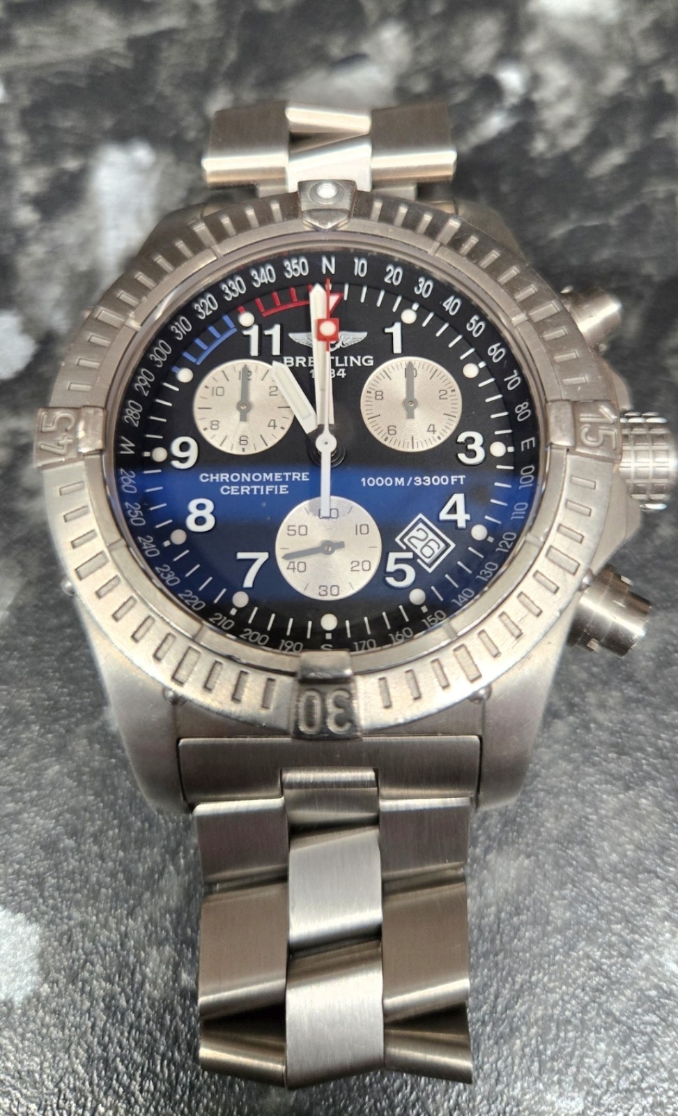 E73360 M1 Titanium Chrono Dial Breitling Black Avenger Watch 44mm - vintagewatches.pk