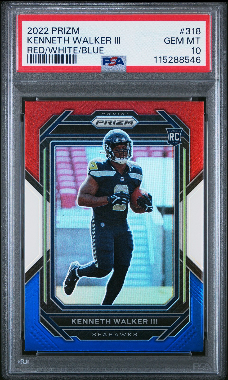2022 Panini Prizm #318 Kenneth Walker III Red/White/Blue PSA 10