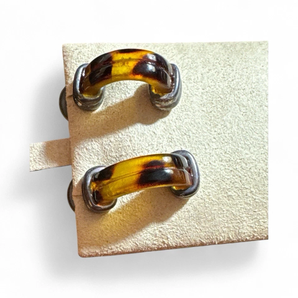 "Pendientes de imitación concha de tortuga placa de plata de 1""" Foto 2 de 3