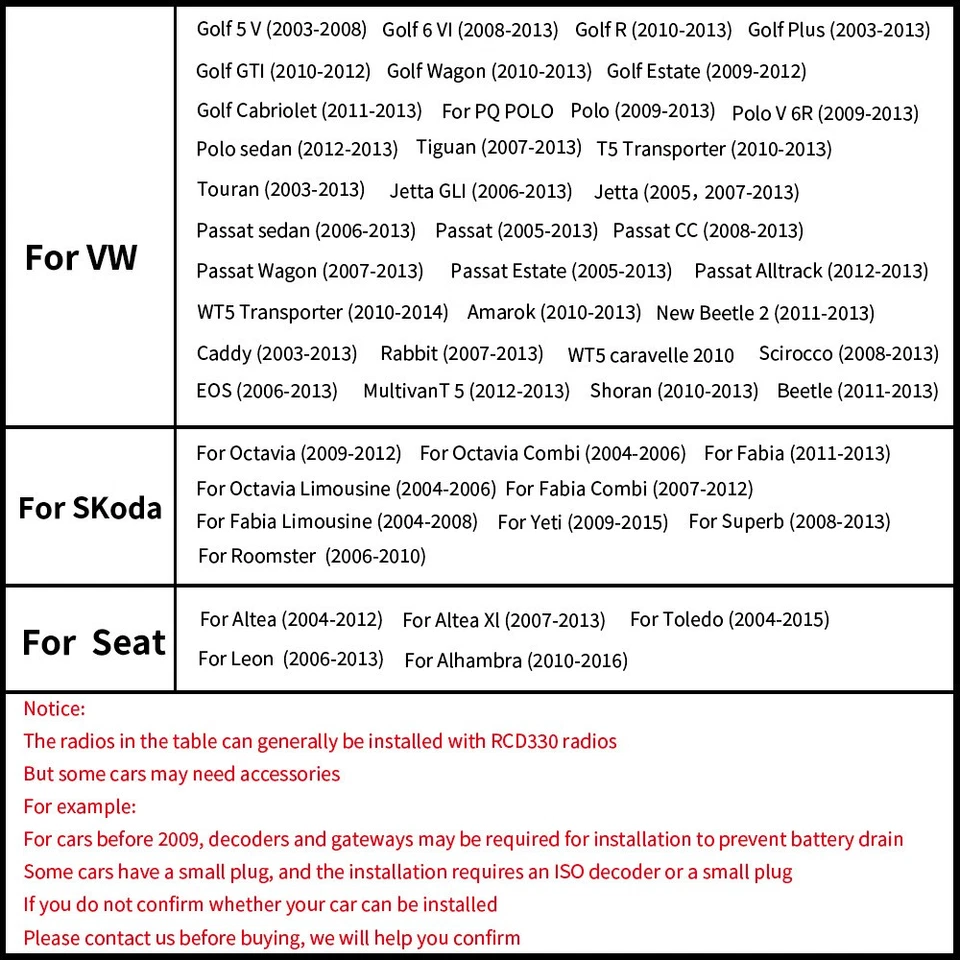 NONAME RCD330 Plus 187F Car Radio Stereo Carplay Android Auto For VW Golf Jetta - Image 2 of 4