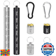 AngleKai 2-Pack Pill Case Keychain Waterproof Travel Med Organizer Black Silver