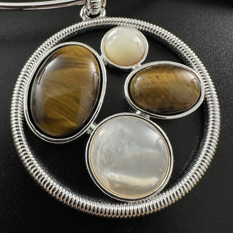 Joan Rivers Collar Colgante Ojo de Tigre MOP Plateado En Caja Original Firmado #128 Foto 3 de 4