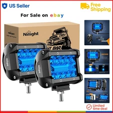 LED Light Pod Blue 4 Inch 2PCS Flood Spot Combo for Off-Road Vehicles Boats