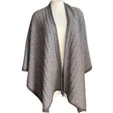 Max Studio Wool Yak Blend Knit Cape Shawl Poncho One Size Gray