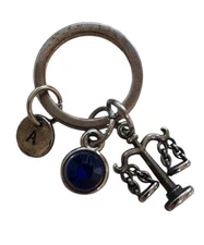 Keychain Libra Scales Justice Letter A Faux Sapphire Blue Stone September Charm