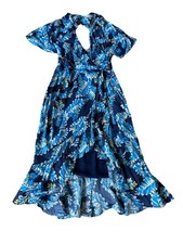 Whistles Blue Leaf Print Wrap Dress UK 12 – Hi-Low Hem Short Sleeves
