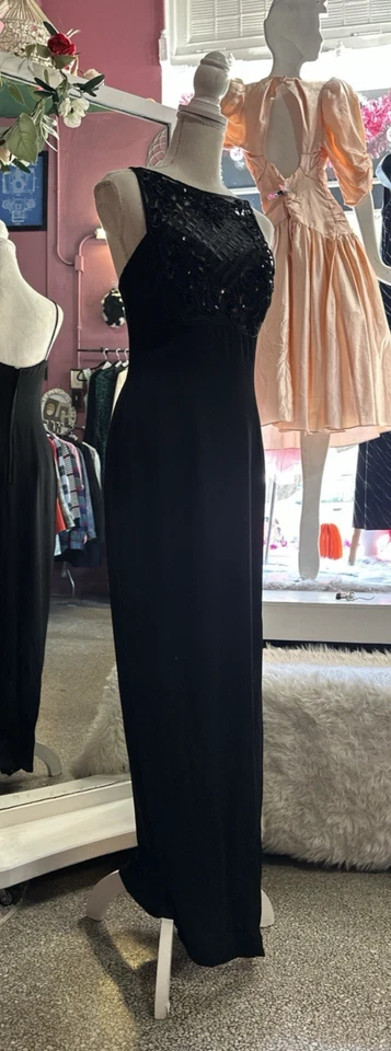 Vintage 90s Black Scott McClintock Maxi Dress Prom Formal Evening Black Tie XS/S - Image 4 of 4