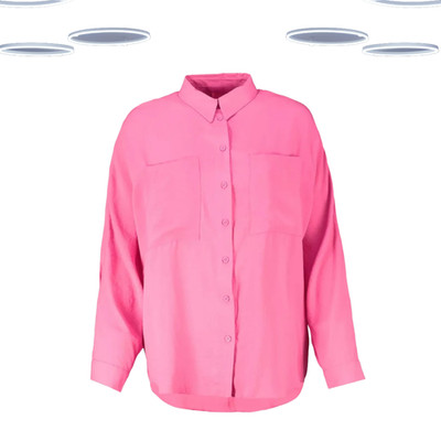 Ex Damen Shirt - Plus Size Curve Langarm Knopfleiste Neon Pink