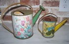 TWO Vintage Ohio Art Child's Tin Watering Cans Tin Toy USA  1950's