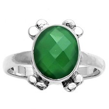 Faceted Natural Green Onyx 925 Sterling Silver Ring s.7.5 Jewelry R-1091