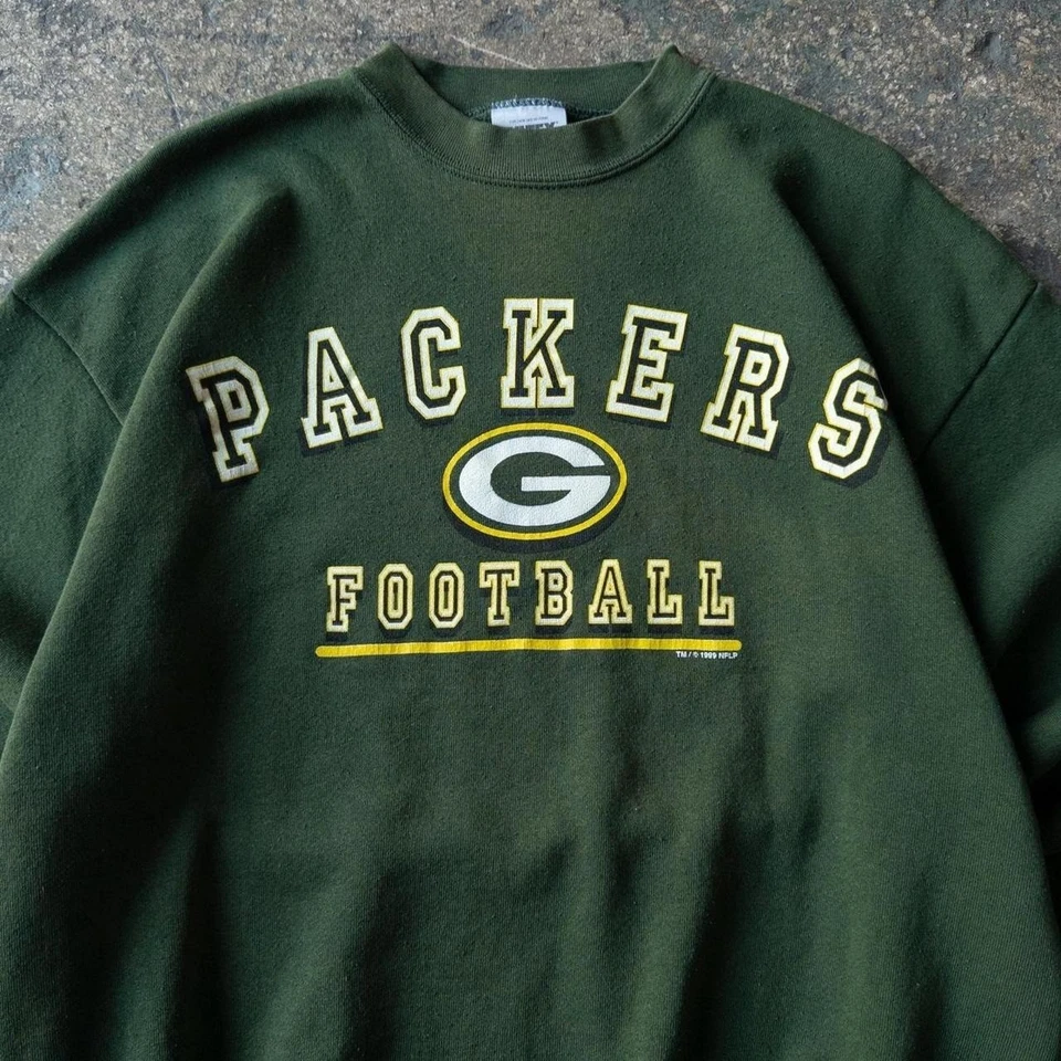 Sudadera Grande Pullover Verde de Fútbol de Colección Años 90 Green Bay Packers Cuello Redondo Foto 2 de 4
