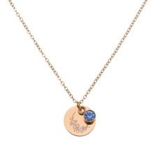 Birth Flower Necklaces, 18K Gold Plated Birthstone, Lake Blue/Rose Gold