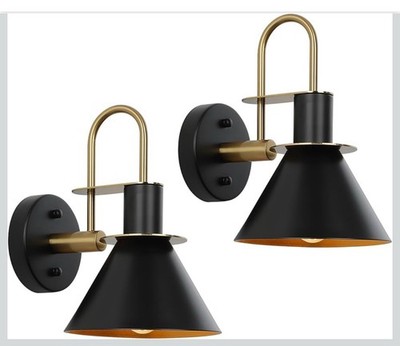 WILON Gold and Black Wall Sconces Set of Two, Modern Farmhouse Wall Light Fix...