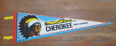 Vintage 1974 IMPRINT Souvenir Pennant NORTH CAROLINA CHEROKEE INDIAN 25'' x 8''
