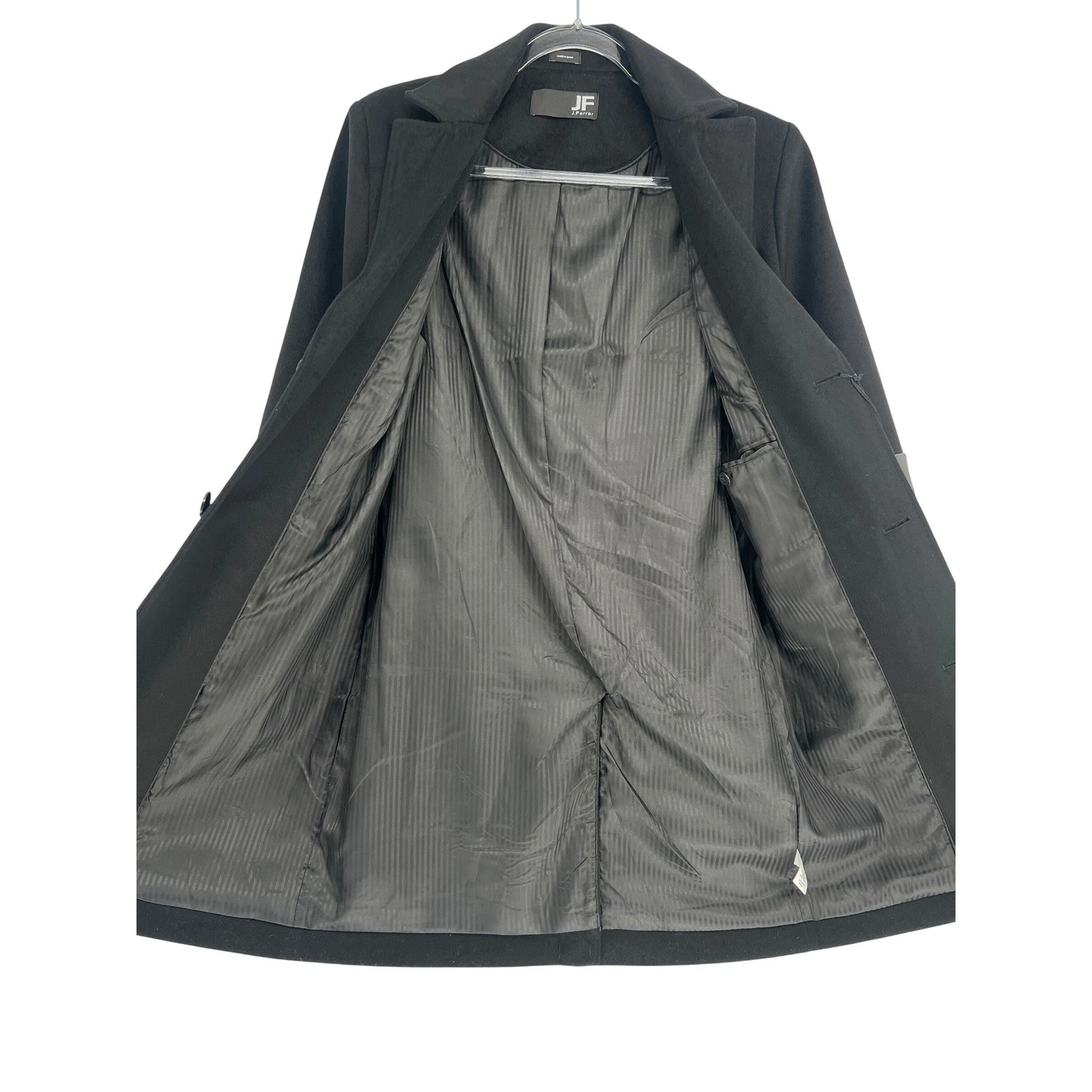 J. Ferrar Wool Blend Overcoat Mens Small Black NWT Tailored Long Jacket Lined - product detail image 3