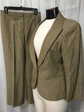 Lafayette 148 New York Women's Suit Brown Wool Blend Pant Suit Split Size 8 4
