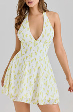 House of CB Iris Dress Size XS Lemon Floral Halter Mini As New RRP$362