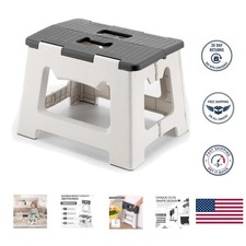 Folding Step Stool 9" Tall, 300Lb Capacity Non-Slip Collapsible Stool Black