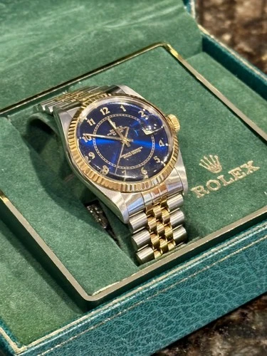 Rolex Datejust 16013 w/ Blue Dial 36mm Two-Tone Jubilee Bracelet 18K Gold (1987)