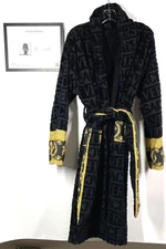 Versace Home I Love Baroque Black Gold Cotton Bathrobe Adult Size L w/COA