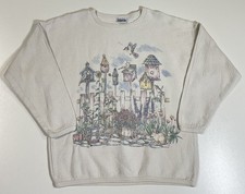 Vintage Bird House Garden Sweatshirt Sz M Faded Cottagecore Grandma 90s