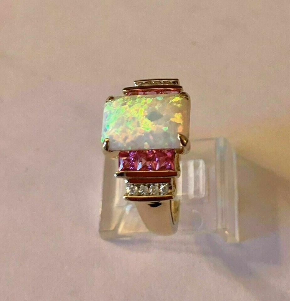 2Ct Emerald Lab Created Opal and Red Ruby Engagement Ring 14K Yellow Gold Plated - Image 3 of 4