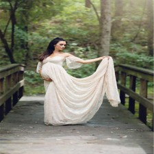 Lady Long Maxi Maternity Dress Pregnant Gown Photography Lace Frill Shoot Fancy