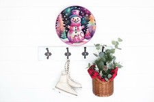 Pink Snowman Let it Snow Christmas 12 inch Wood Sign Door Hanger, Wreath Sign