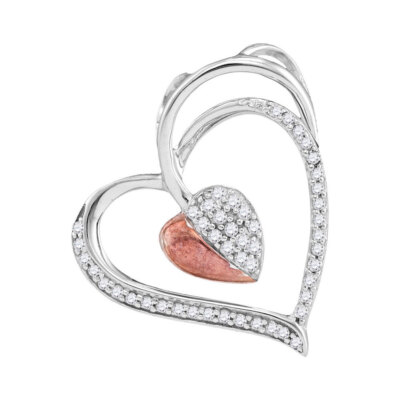 10kt Weißgold Damen runder Diamant Herz Anhänger 1/6 cttw