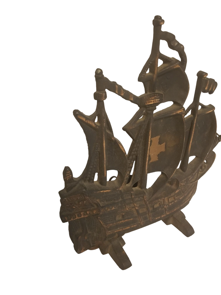 Vintage Sailing Ship Lamp Door Stop Cast Iron Spanish Galleon