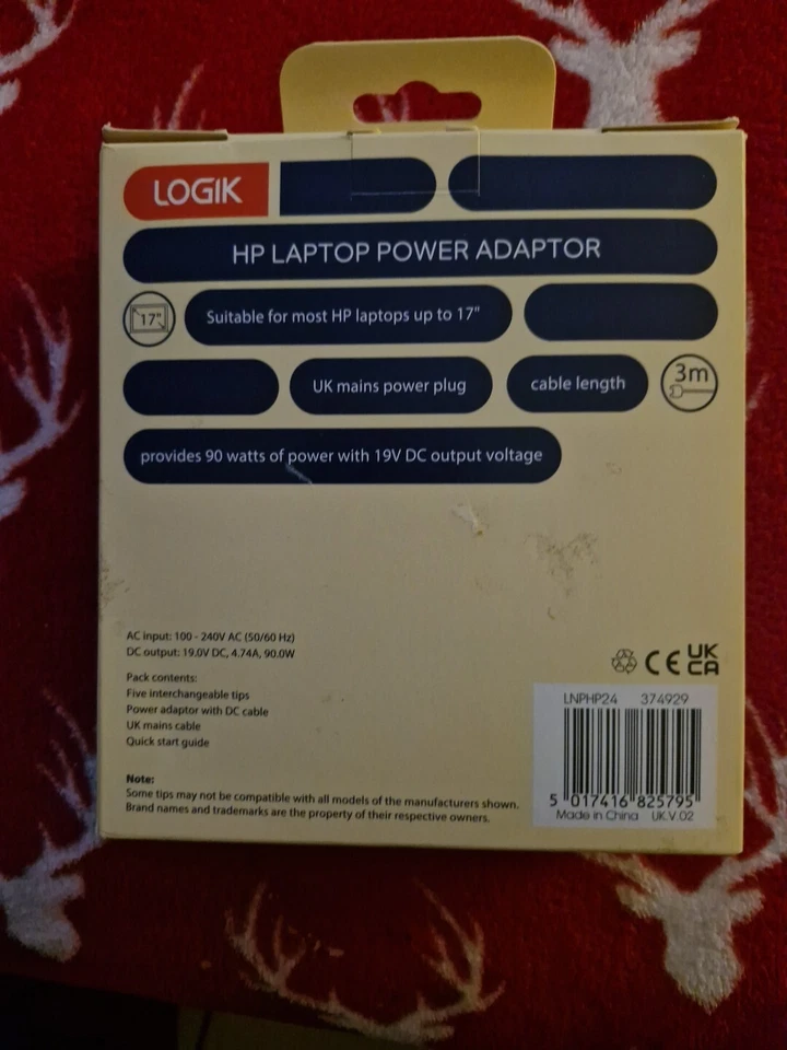 Logik power supply adapter cable for HP laptop 3m 90W black UK 19V LNPHP24 - Image 3 of 4