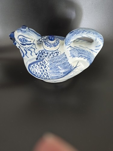 Chinese Oriental Bird Figural Ceramic Pottery Teapot Blue& White Excellent Cond - Bild 3 von 9