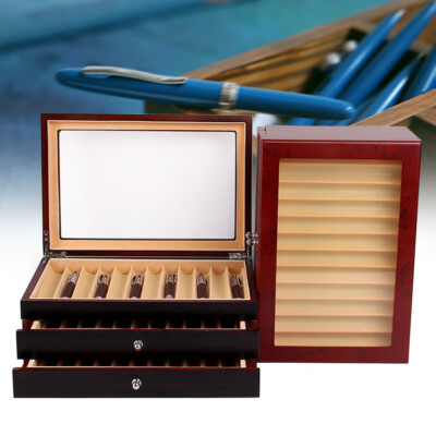 34 Slot Storage Box Fountain Pen Holder Wooden Display Case Organizer Collector